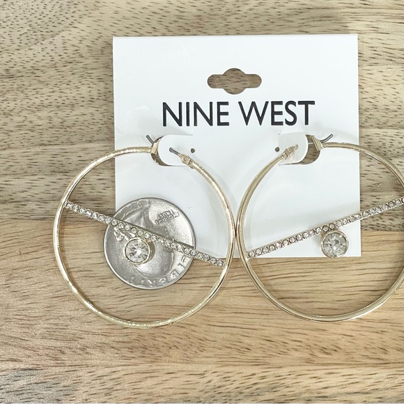 NWT Nine West gold rhinestone hoop earrings - Picture 6 of 8